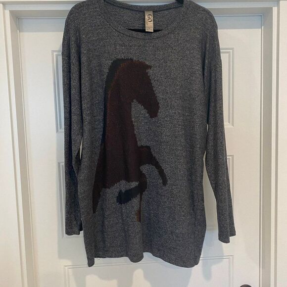 Go Couture Charcoal Chic Digital Horse Crewneck Oversized Tunic Sweater, Large - Picture 7 of 7